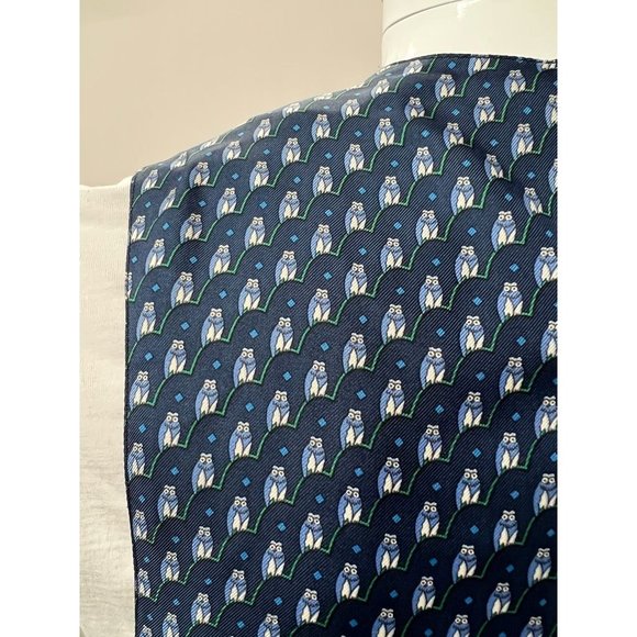 Hermes Mens Suit Vest Blue White 100% Silk Owls Novelty France US 38 Eur 48 - Picture 8 of 12